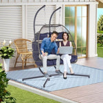 ZUN 2 Person Outdoor Rattan Hanging Chair Patio Wicker Egg Chair W87472178