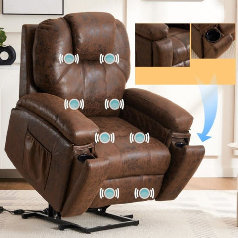 ZUN Power Lift Recliner Chair with Massage Elderly, Overstuffed Wide Recliners, Heavy Duty and Safety W1622P196006