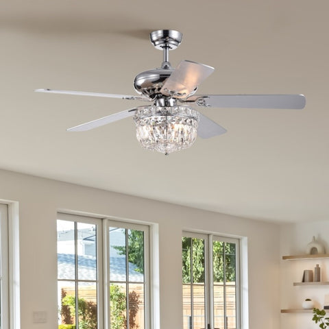 ZUN 52 Inch Crystal Chandelier Fan Dual Finish Reversible Blades, Fandelier,Ceiling Fan With Remote W1592P182912