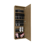 Leto Wall Mounted Shoe Rack With Mirror, Single Door, Capacity For Ten Shoes Natural Oak B200P313680