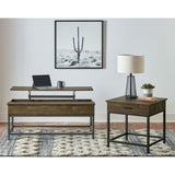 ZUN Brown Oak and Sandy Black Lift Top Coffee Table B062P153626