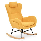 ZUN Rocking Chair Nursery, Teddy Upholstered Rocker Glider Chair with High Backrest, Adjustable Headrest W680127257