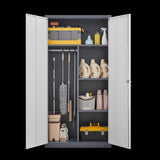 Gray Steel Large Capacity Lockable Wardrobe with Hanging Rod and Compartments for Bedroom, Living W1247P293800