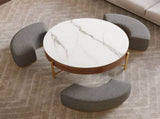 Modern Lift-Top Round Coffee Table with Hidden Storage, Walnut Veneer & Sintered Stone Top,3 W3136P305600