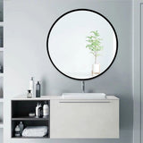 ZUN Tempered mirror 28" Wall Circle Mirror for Bathroom, Black Mirror for Wall, 20 inch Hanging W1806P149705