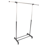 ZUN Single-bar Vertical & Horizontal Stretching Stand Clothes Rack with Shoe Shelf YJ-02 Black & Silver 45790494