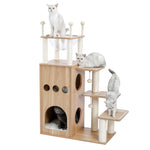 ZUN Modern Wooden Cat Tree Multi-Level Cat Tower With Fully Sisal Covering Scratching Posts, Deluxe 95515102