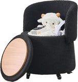 Storage Ottoman Foot Rest Round Footstool Teddy Velvet Footrest with Wheels Vanity Stool Black 54604295