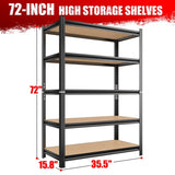 5 Tier Storage Rack, Adjustable Height Shelving, Warehouse Supermarket Basement Storage, Black W1831P271222