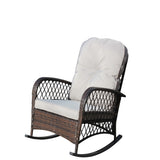 Outdoor Wicker Rocking Chair with Wide Seat, Thick, Soft Cushion, Rattan Rocker w/Steel Frame, High W209P268007