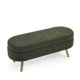 Ottoman Oval Storage Bench,Rubber Wood Legs, Green W487P220595