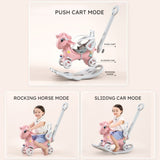 ZUN Rocking Horse Toddlers, Balance Bike Ride On Toys with Push Handle, Backrest and Balance Board 99552649