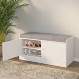 ZUN Shoe Storage Bench with 2 Door Cabinet, Entryway Bench with Shoe Storage, Shoe Bench with Cushion, W760P206351