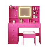 Barbie Pink Textured Particle Board with Melamine Laminate, Tempered Glass Top, Five-Drawer Dressing 78912246