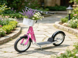Pink 16" Inflatable Youth Scooter Kick Scooter with Adjustable Handlebars, Double Brakes, Basket 43839061