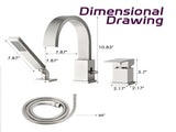 Waterfall Bathtub Faucet with Sprayer, 3-Hole Roman Filler with Hand Shower Deck Mount Waterfall W1224P206180