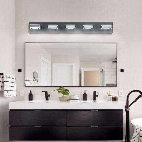 ZUN LED Modern Black Vanity Lights, 5-Lights Acrylic Matte Black Bathroom Vanity Lights Over Mirror W134070915