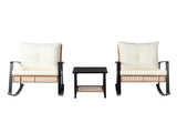 1pcs side table 2pcs rocking chairs, backrest sparsely woven, light yellow rattan, white cushion, 45516320