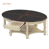 Vintage Oval Coffee Table with Drawer and Storage Shelf, Antique Cocktail Table in 45", French N735P277388K
