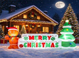 9.5 FT Inflatable Merry Christmas Sign with Gingerbread Man & Xmas Tree, Built-in LED Lights Blow Up 37609638