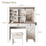Farmhouse Makeup Vanity Desk with Sliding Mirror and Lights and Hairdryer holder and charging socket 11345631