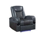 ZUN ACME Alair Power Motion Recliner w/Bluetooth Speaker & Cooling Cup Holder, Blue & Black Leather Aire LV02459