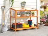 2-in-1 Fir Wood Elevated Greenhouse with Slatted Shelf, Adjustable Roof Cold Frame for Extending 09769934