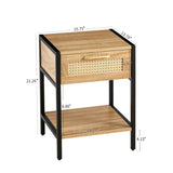 15.74" Rattan End table with drawer, Modern nightstand, metal legs,side table for living room, W1265121744
