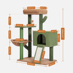 ZUN Cactus Cat Tree Cat Tower with Sisal Covered Scratching Post and Cozy Condo Cat Climbing Stand with 52187964