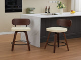 Swivel Bar Stools Set of 2, 26" Upholstered Faux Leather Counter Height Barstools with Walnut Back & W1143P300154