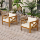 Outdoor Acacia Wood Club Wooden Armchair with Cushions , Conversation Set,Teak N770P264304B