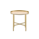 Oak and Gold End Table with Tray Top B062P181360