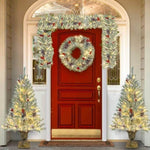 ZUN Pre-lit Xmas Tree Artificial Christmas 4-Piece Set,Garland, Wreath and Set of 2 Entrance Trees X-mas 90795764