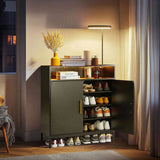 Double Door 6-Layer Shoe Cabinet with High Foot LED Lights Particle Board 80*38*90cm Black 83568642
