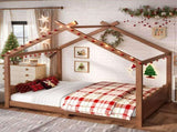 Full House Floor Bed with Support Slats, Solid Wood House Bed Frame for Kids, No Box Spring Needed W1580P535184