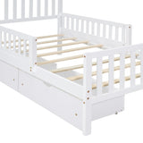 Twin Size Wood Platform Bed with Guardrails on Both Sides and Two Storage Drawers ,White N733P172696K