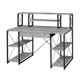 Writing Desk with One Drawer and 8 Open Compartment, Faux Concrete and Black B016P311824
