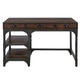 ZUN Espresso Oak and Antique Black 3-Drawer Writing Desk B062P215484