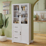 ZUN FCH 3 doors 3 drawers 5 layers Triamine board veneer 78*38.5*170cm display cabinet white N001 52480970