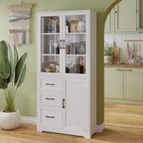 ZUN FCH 3 doors 3 drawers 5 layers Triamine board veneer 78*38.5*170cm display cabinet white N001 52480970