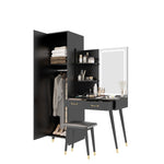 ZUN Makeup Vanity Table Slim Armoire Wardrobe Set, Dressing Table with LED Mirror Power Outlets 90566716