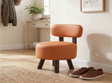 2-Piece Orange Small Footstools, Faux Leather Upholstery & Solid Rubber Wood Legs, 330LBS Load 65699457