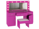 Vanity Desk Set with Large Lighted Mirror Powre Outlet, Glass Top Makeup Vanity with 3 Drawers 20197617