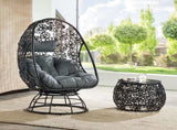 Hikre Clear Glass, Charcoal Fabric & Black Wicker Patio Lounge Chair & Side Table B2726P446697