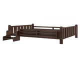 Full Size Floor Bed with Storage Bookcases, Solid Wood Kids Floor Bed with Cute Stairs and W1580P390226