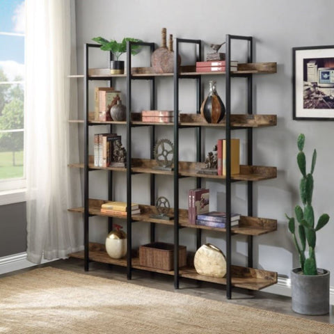 ZUN [VIDEO] 5 Tier Bookcase Home Office Open Bookshelf, Vintage Industrial Style Shelf with Metal Frame, 93102675