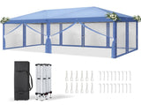 10x20 ft Instant Pop Up Canopy Tent Blue, 6 Mesh Panels 2 Doors 4 Net Sides, Powder Coated Iron 07293396