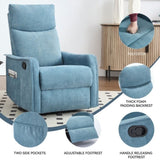 Heat Massage Manual Recliner Chair with Rocker and Swivel in Fabric for Living Room, Blue W1803P251883