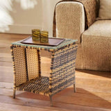 Glass Surface Yellow Gradient Iron Frame Rattan Side Table 64081006