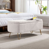 ZUN Ivory White Storage Ottoman for End of Bed Gold Legs, Modern Ivory White Faux Fur Entryway W117082032